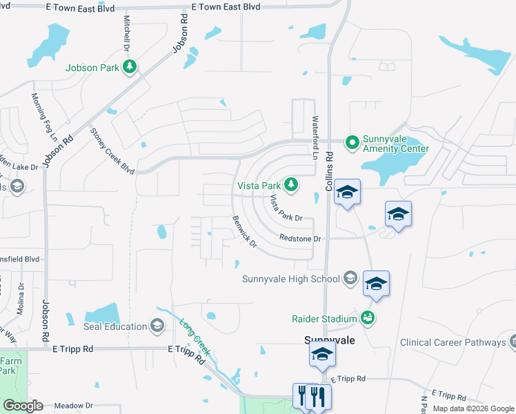 map of restaurants, bars, coffee shops, grocery stores, and more near 354 Redstone Drive in Sunnyvale