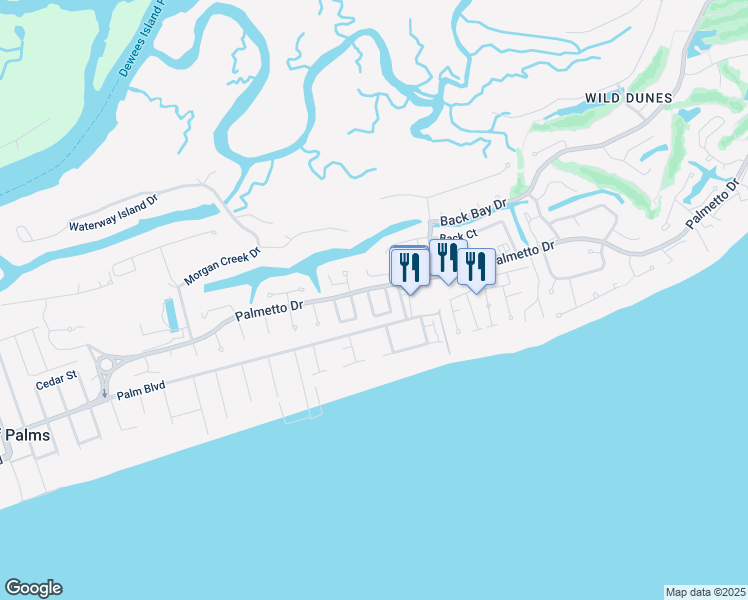 map of restaurants, bars, coffee shops, grocery stores, and more near 4 Sandpiper Court in Isle of Palms