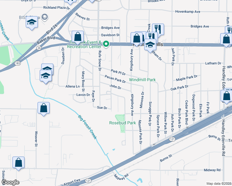 map of restaurants, bars, coffee shops, grocery stores, and more near 6809 Lavon Drive in Richland Hills