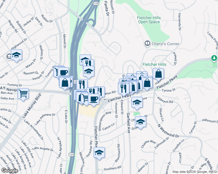 map of restaurants, bars, coffee shops, grocery stores, and more near 757 Carlow Way in El Cajon
