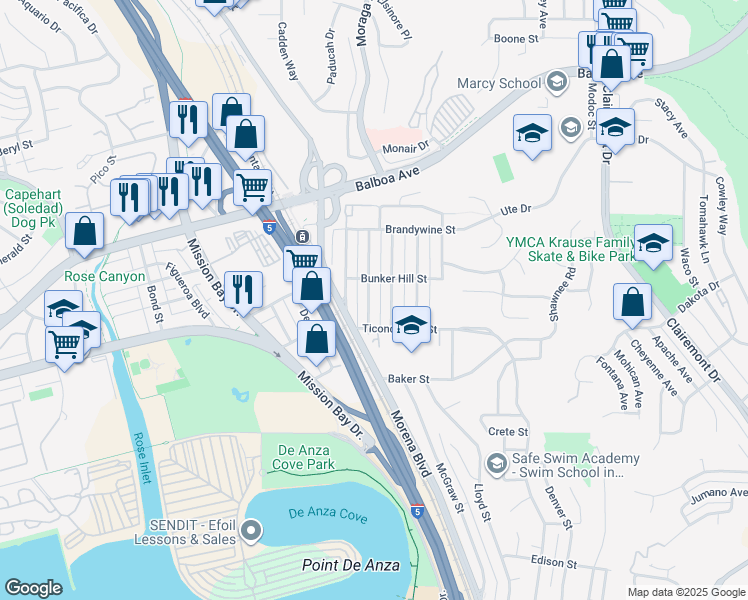 map of restaurants, bars, coffee shops, grocery stores, and more near 3558 Ethan Allen Avenue in San Diego