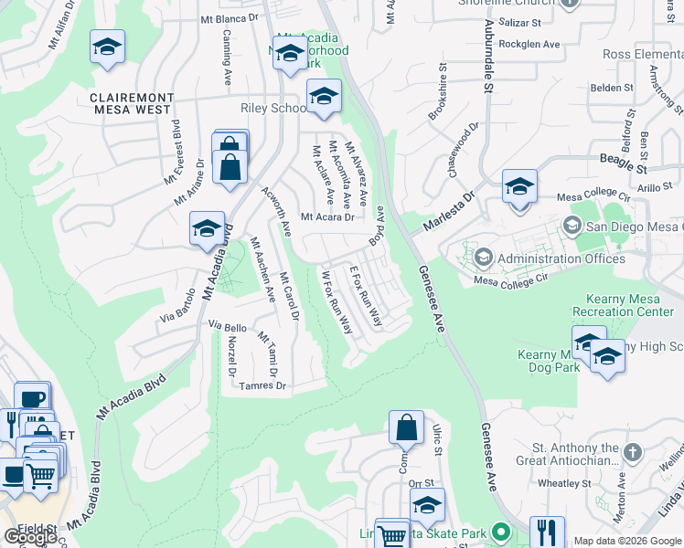 map of restaurants, bars, coffee shops, grocery stores, and more near 3286 Old Heather Road in San Diego