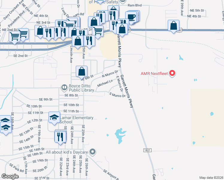 map of restaurants, bars, coffee shops, grocery stores, and more near 2902 Stan Terrace in Mineral Wells