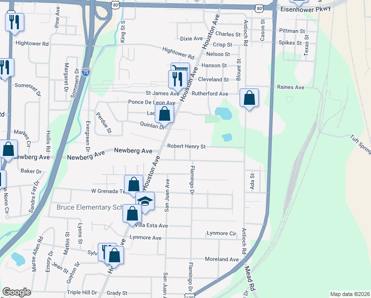 map of restaurants, bars, coffee shops, grocery stores, and more near 3251 Harrell Street in Macon