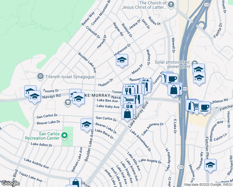 map of restaurants, bars, coffee shops, grocery stores, and more near 8459 Tommy Drive in San Diego
