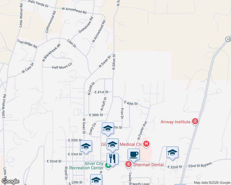 map of restaurants, bars, coffee shops, grocery stores, and more near 4010 N Silver St in Silver City