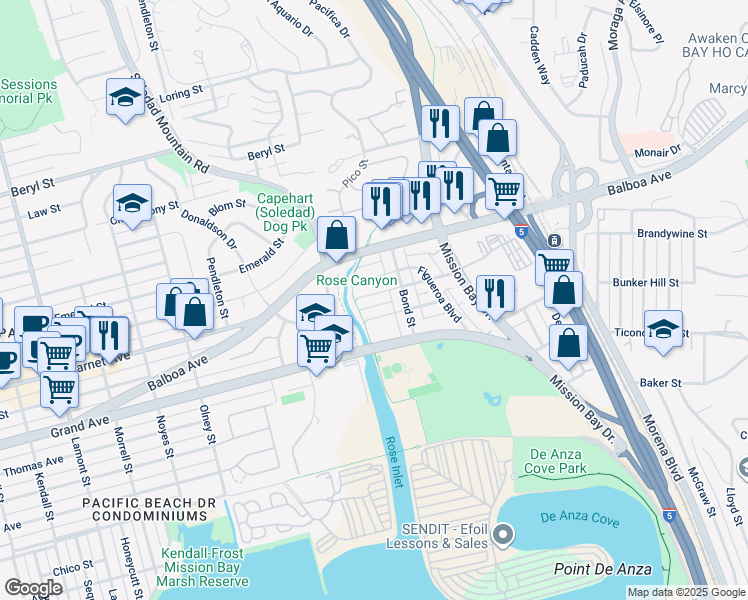map of restaurants, bars, coffee shops, grocery stores, and more near 2635 Magnolia Avenue in San Diego
