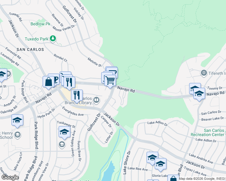 map of restaurants, bars, coffee shops, grocery stores, and more near 6975 Golfcrest Drive in San Diego