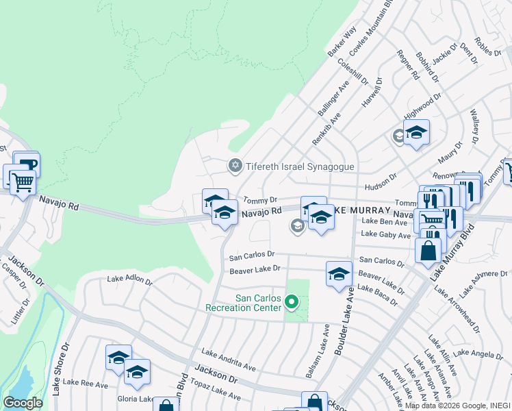 map of restaurants, bars, coffee shops, grocery stores, and more near 7965 Tommy Drive in San Diego