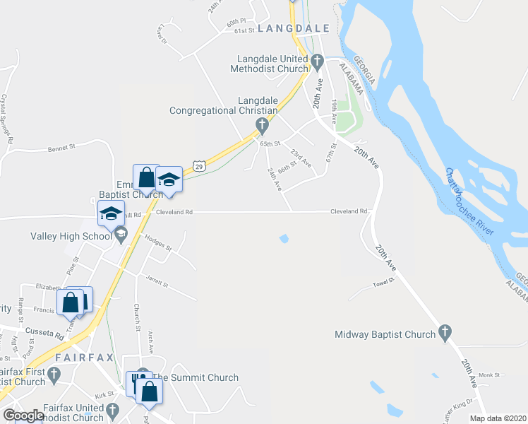 map of restaurants, bars, coffee shops, grocery stores, and more near Cleveland Road in Valley