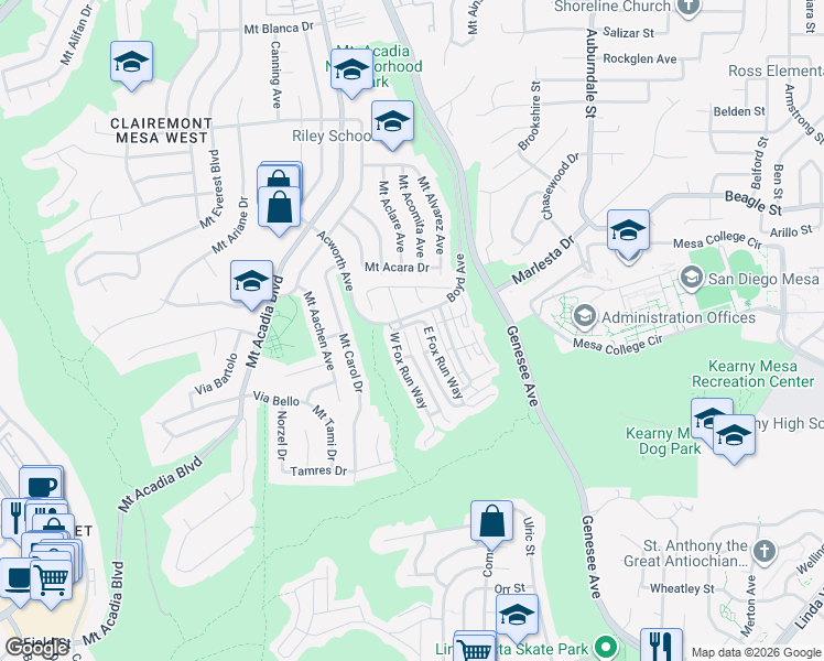 map of restaurants, bars, coffee shops, grocery stores, and more near 3286 Old Heather Road in San Diego