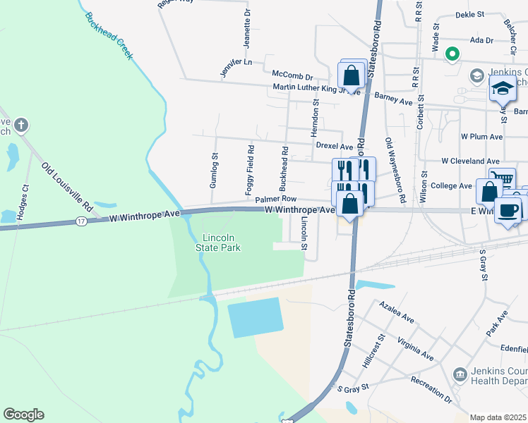 map of restaurants, bars, coffee shops, grocery stores, and more near 546 West Winthrope Avenue in Millen