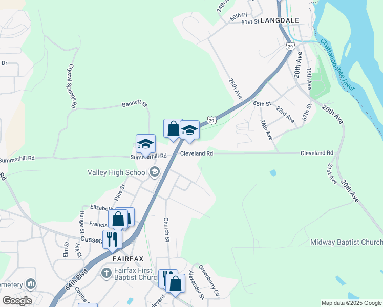 map of restaurants, bars, coffee shops, grocery stores, and more near 2-98 Cleveland Road in Valley