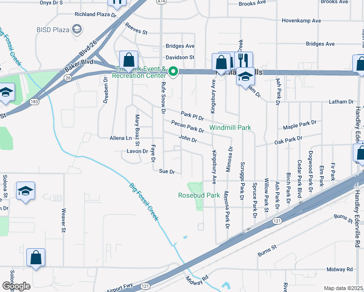 map of restaurants, bars, coffee shops, grocery stores, and more near 6809 Lavon Drive in Richland Hills
