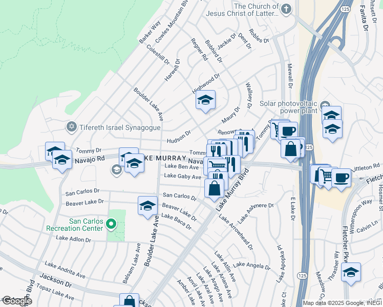 map of restaurants, bars, coffee shops, grocery stores, and more near 8437 Tommy Drive in San Diego