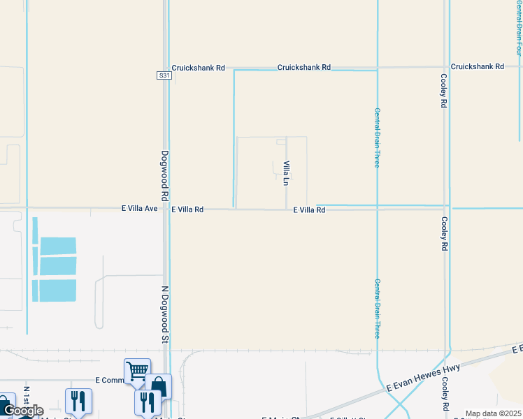 map of restaurants, bars, coffee shops, grocery stores, and more near E Villa Ave in El Centro