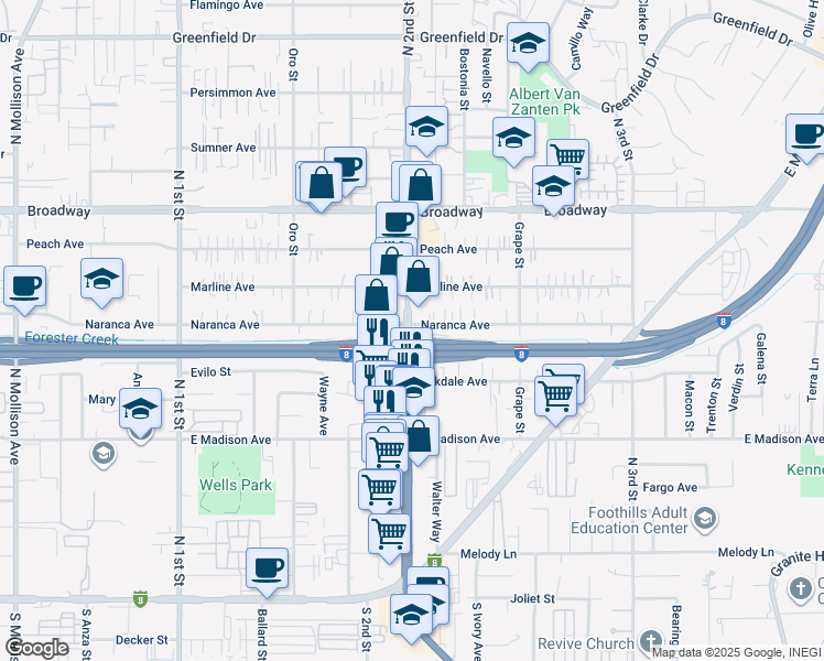 map of restaurants, bars, coffee shops, grocery stores, and more near in El Cajon