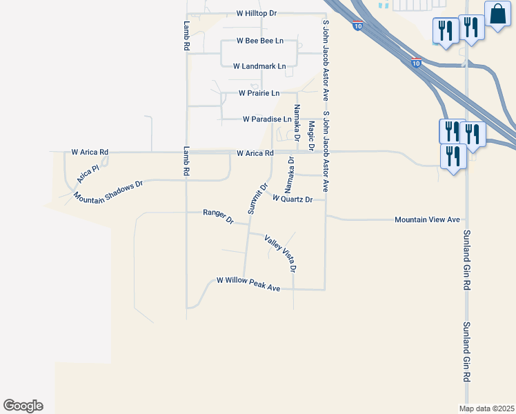 map of restaurants, bars, coffee shops, grocery stores, and more near 8351 Summit Drive in Casa Grande
