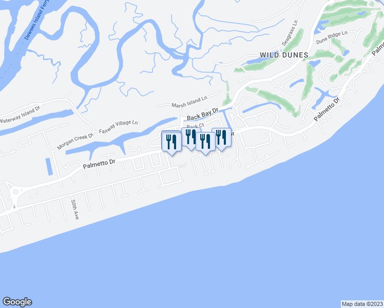 map of restaurants, bars, coffee shops, grocery stores, and more near 34 Grand Pavilion Boulevard in Isle of Palms