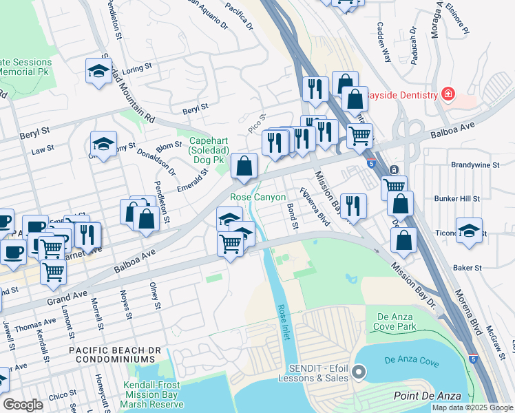 map of restaurants, bars, coffee shops, grocery stores, and more near 2604 Magnolia Avenue in San Diego