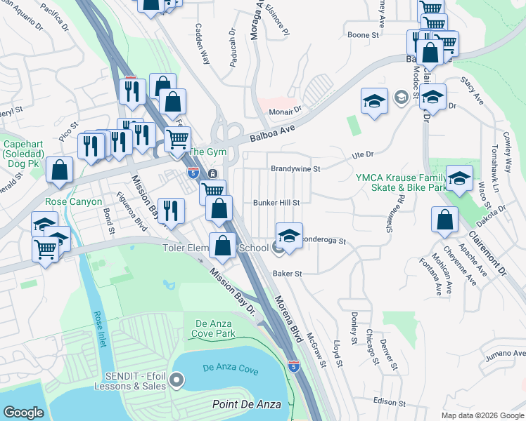 map of restaurants, bars, coffee shops, grocery stores, and more near 3558 Ethan Allen Avenue in San Diego