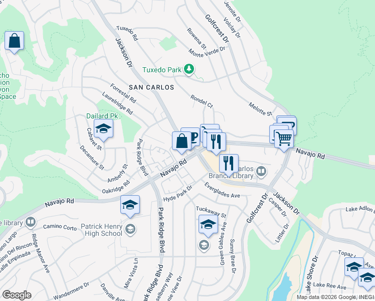 map of restaurants, bars, coffee shops, grocery stores, and more near in San Diego