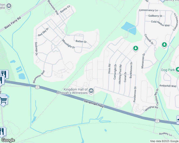 map of restaurants, bars, coffee shops, grocery stores, and more near 1000 Bonieta Harrold Drive in Charleston