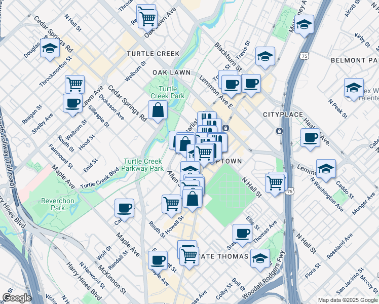 map of restaurants, bars, coffee shops, grocery stores, and more near in Dallas