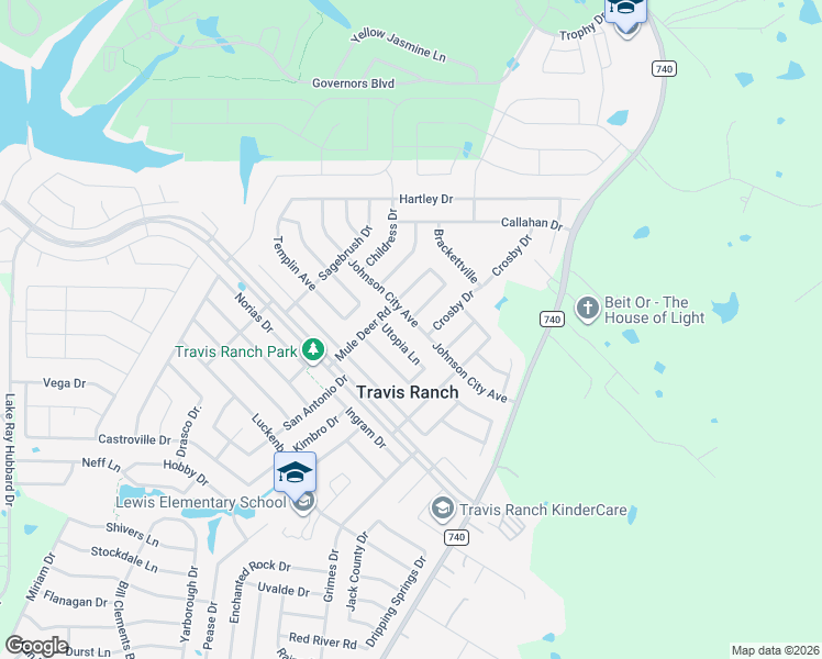 map of restaurants, bars, coffee shops, grocery stores, and more near 1021 Utopia Lane in Forney