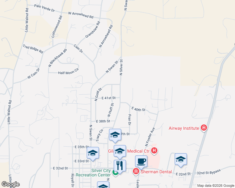 map of restaurants, bars, coffee shops, grocery stores, and more near 4010 N Silver St in Silver City
