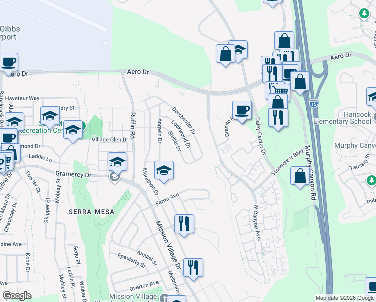 map of restaurants, bars, coffee shops, grocery stores, and more near 3336 Stellar Drive in San Diego