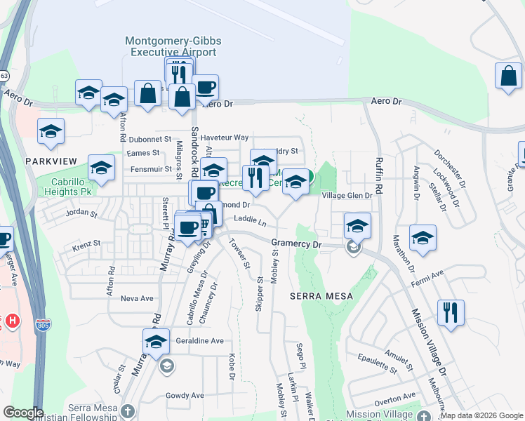 map of restaurants, bars, coffee shops, grocery stores, and more near 8937 Hammond Drive in San Diego