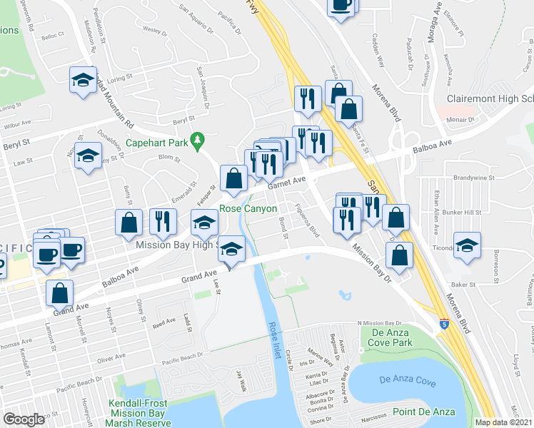 map of restaurants, bars, coffee shops, grocery stores, and more near 2627 Magnolia Avenue in San Diego