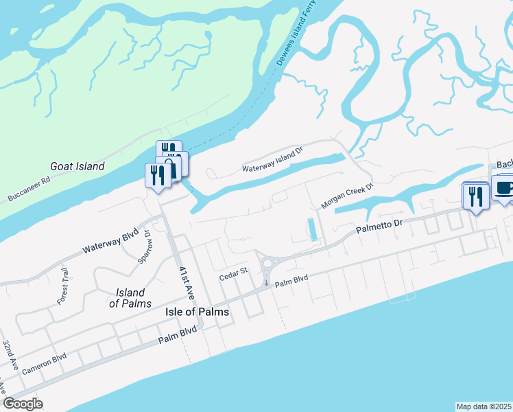 map of restaurants, bars, coffee shops, grocery stores, and more near 13 Yacht Harbor Court in Isle of Palms