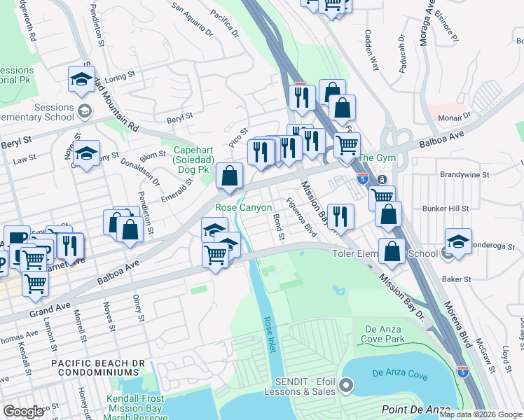 map of restaurants, bars, coffee shops, grocery stores, and more near 2664 Magnolia Avenue in San Diego