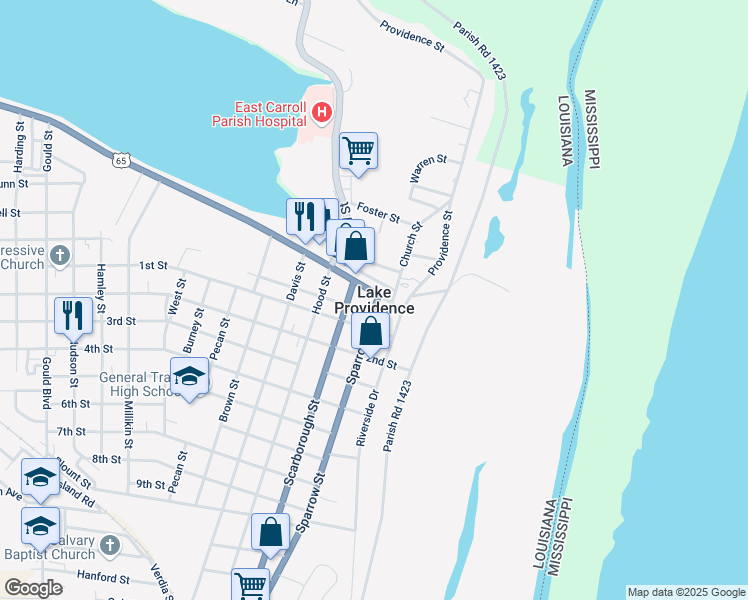 map of restaurants, bars, coffee shops, grocery stores, and more near in Lake Providence