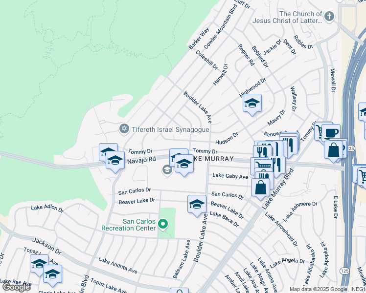 map of restaurants, bars, coffee shops, grocery stores, and more near 8194 Hudson Drive in San Diego
