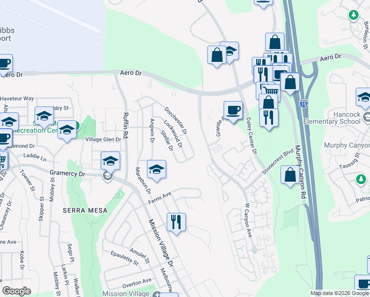 map of restaurants, bars, coffee shops, grocery stores, and more near 3365 Dorchester Drive in San Diego