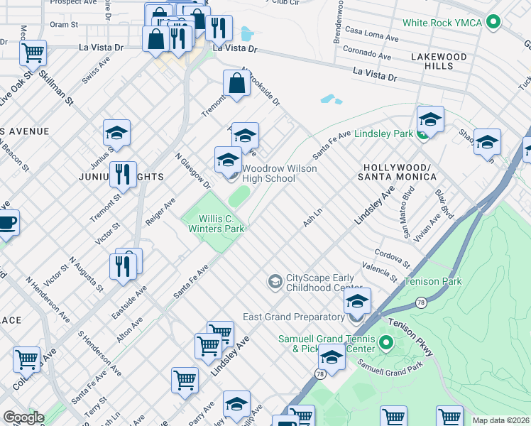 map of restaurants, bars, coffee shops, grocery stores, and more near 6314 Covington Lane in Dallas