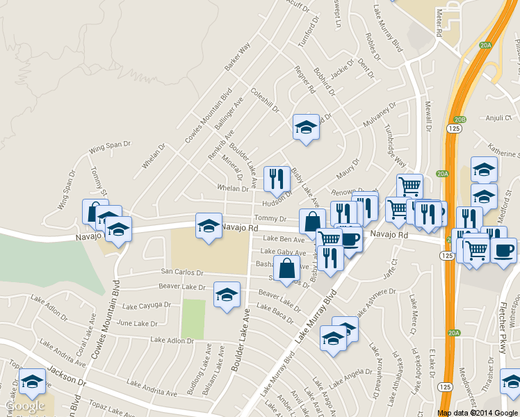 map of restaurants, bars, coffee shops, grocery stores, and more near 8317 Hudson Drive in San Diego