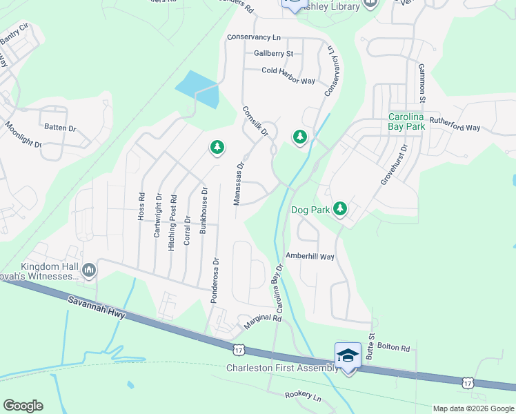 map of restaurants, bars, coffee shops, grocery stores, and more near 3024 Hatchers Run Drive in Charleston