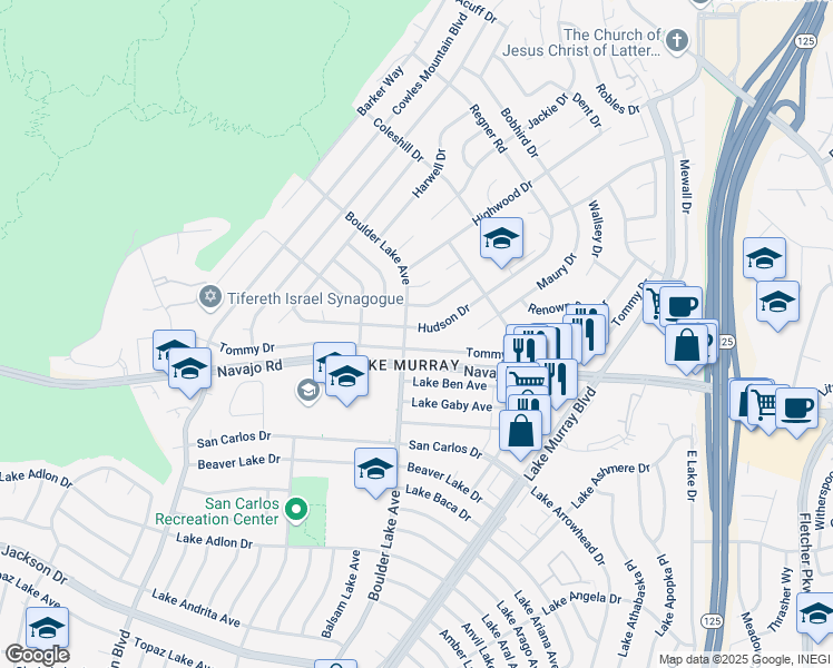 map of restaurants, bars, coffee shops, grocery stores, and more near 8317 Hudson Drive in San Diego