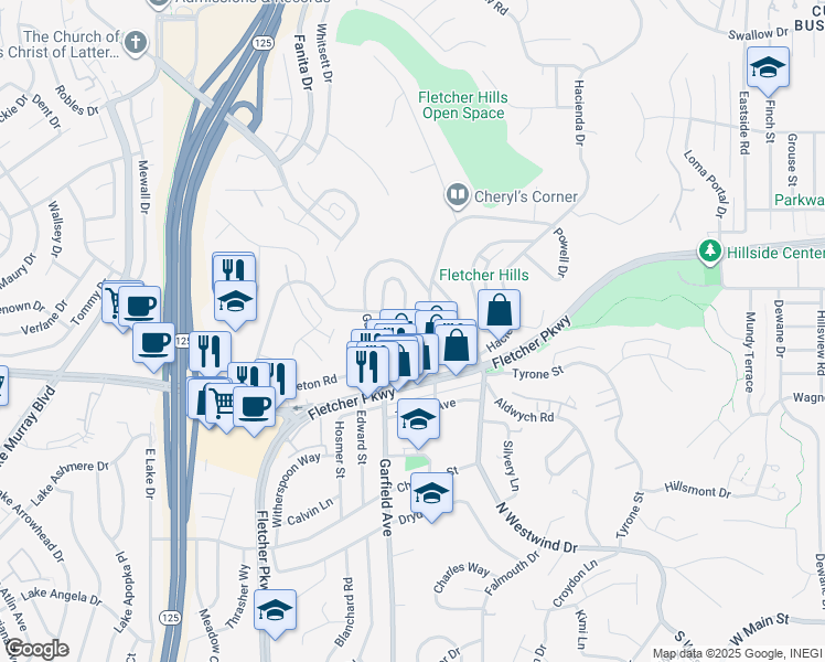 map of restaurants, bars, coffee shops, grocery stores, and more near 776 Wakefield Court in El Cajon