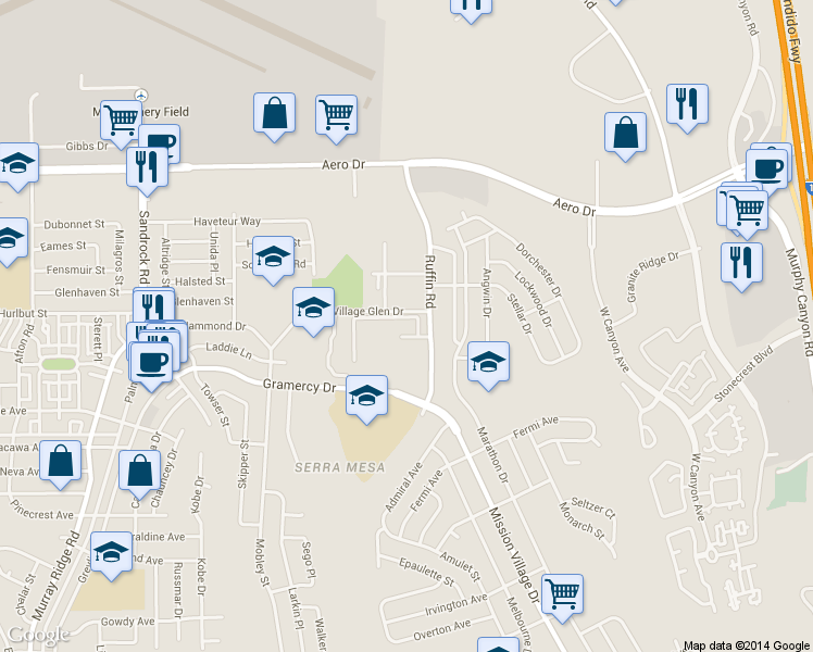 map of restaurants, bars, coffee shops, grocery stores, and more near in San Diego