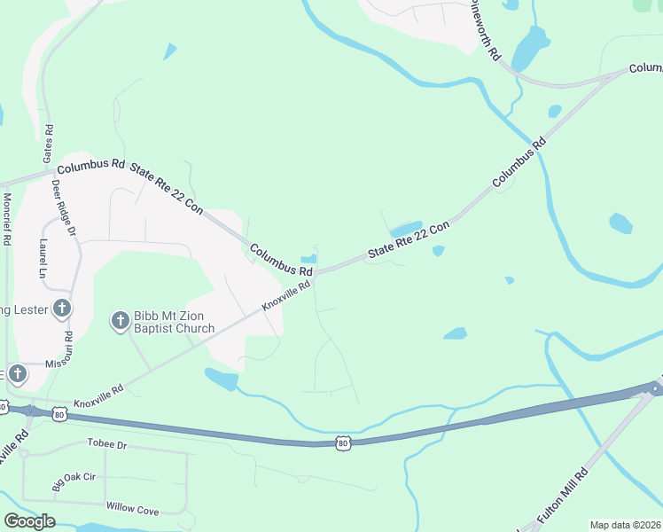 map of restaurants, bars, coffee shops, grocery stores, and more near 6597 Columbus Road in Lizella