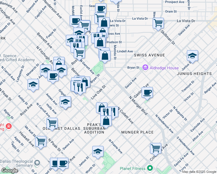 map of restaurants, bars, coffee shops, grocery stores, and more near in Dallas