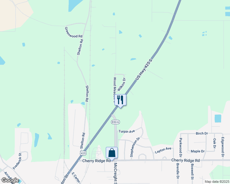 map of restaurants, bars, coffee shops, grocery stores, and more near 10850 Wilkins Drive in Bastrop