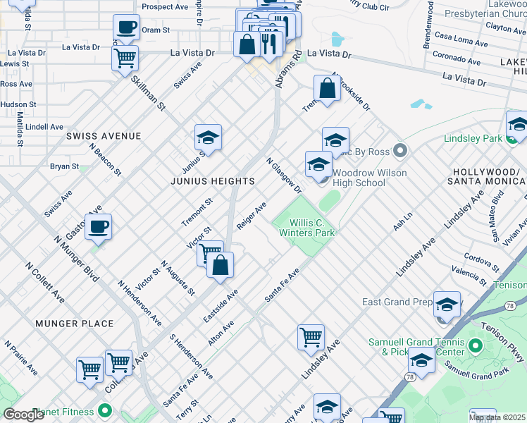 map of restaurants, bars, coffee shops, grocery stores, and more near 5906 Reiger Avenue in Dallas