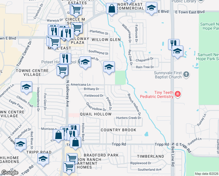map of restaurants, bars, coffee shops, grocery stores, and more near 539 Covey Lane in Mesquite
