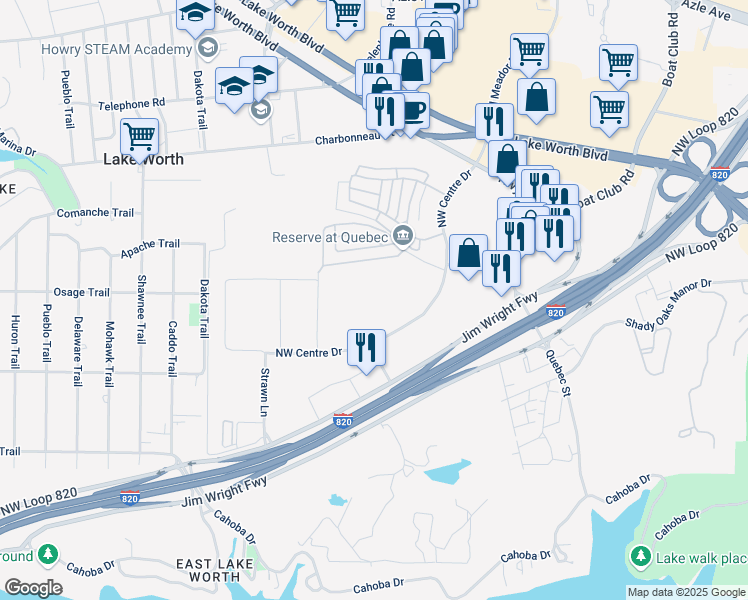 map of restaurants, bars, coffee shops, grocery stores, and more near 3101 Northwest Centre Drive in Fort Worth